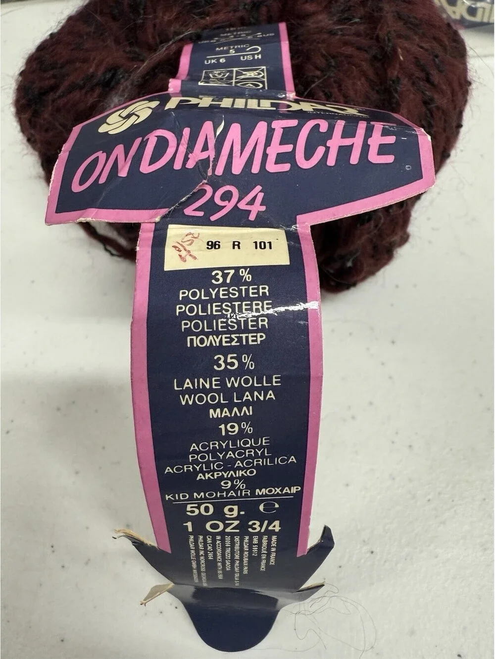 Phildar Ondiameche Yarn Polyester/Cotton/Acrylic/Kid Mohair Color 96 - 3 Skeins